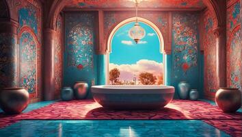 AI generated Beautiful bathroom in traditional Turkish style photo