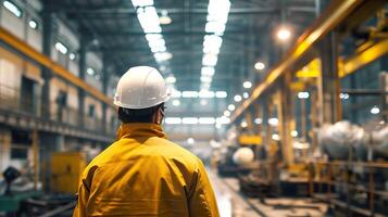 AI generated Occupational Glimpse,  Worker in Uniform Observing Production photo