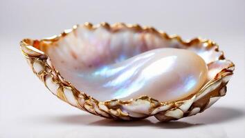 AI generated Beautiful shell with pearls on a light background photo