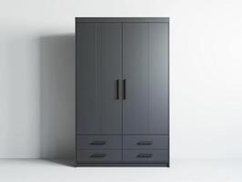 AI generated Two views of gray wardrobe with closed sliding doors isolated on white background. photo