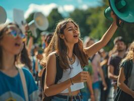 AI generated A photo of activists peacefully marching together for human rights and social justice in a city square