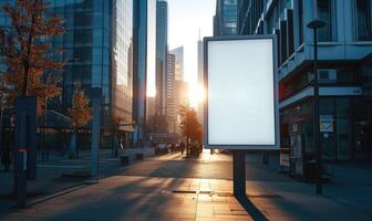 AI generated Blank street billboard on city street. Mock up of vertical advertising stand in the street photo