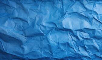 AI generated Blue crumpled paper background. Close up of crumpled blue paper. photo