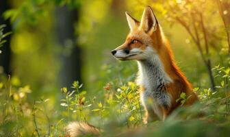 AI generated Red fox Vulpes vulpes in the summer forest photo