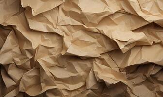 AI generated Crumpled paper background. Craft crumpled paper texture. photo