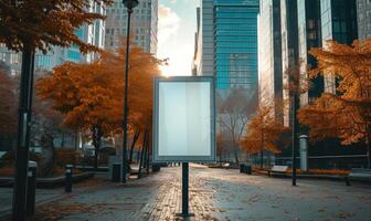 AI generated Blank street billboard on city street. Mock up of vertical advertising stand in the street photo