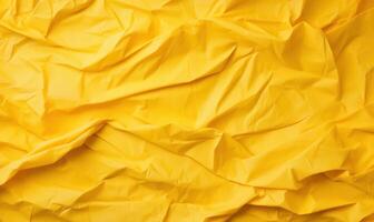 AI generated Yellow crumpled paper with space for text on yellow background. photo