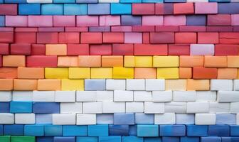 AI generated Colorful brick wall background. small bricks of different sizes and colors photo