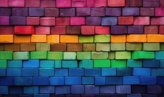 AI generated Colorful brick wall background. Abstract background of colorful brick wall. photo