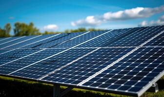ai generado solar paneles, fotovoltaica, alternativa electricidad fuente - concepto de sostenible recursos foto