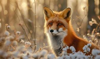 ai generado rojo zorro en el otoño bosque. hermosa salvaje animal en naturaleza. foto