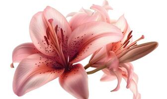 AI generated Pink lily flower bouquet on white background photo