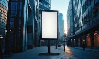 AI generated Blank street billboard on city street. Mock up of vertical advertising stand in the street photo