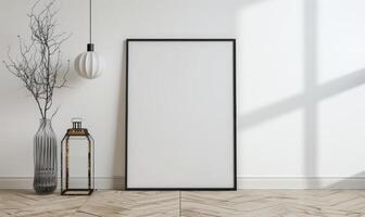 AI generated Blank picture frame hanging on the wall. Mock up photo