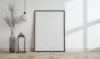 AI generated Blank picture frame hanging on the wall. Mock up photo