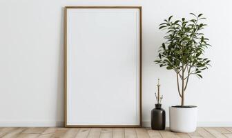 AI generated Blank picture frame hanging on the wall. Mock up photo