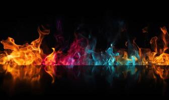 AI generated Fire flames isolated on black background, Abstract fire flames background photo