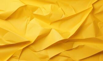 AI generated Yellow crumpled paper with space for text on yellow background. photo