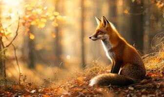 AI generated Red fox in the autumn forest. Beautiful wild animal in nature. photo