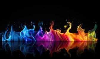 AI generated Colorful fire flames on black background. Abstract background for design. photo