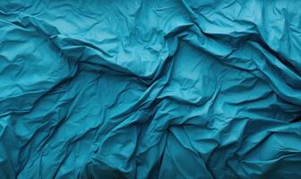 AI generated Blue crumpled paper background. Close up of crumpled blue paper. photo