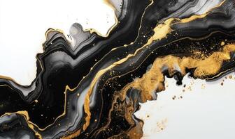 AI generated Black and gold marbling pattern. Golden marble liquid texture. Fluid art. photo