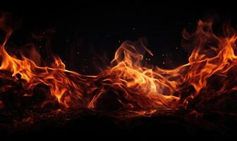 AI generated Abstract fire flames isolated on black background photo
