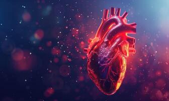 AI generated Human heart on bokeh background. Medicine abstract background photo
