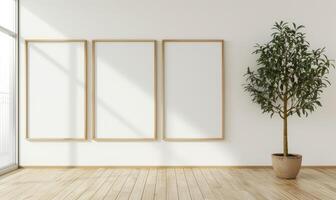 AI generated Blank picture frame hanging on the wall. Mock up photo