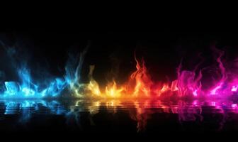 AI generated Colorful fire flames on black background. Abstract background for design. photo