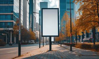 ai generado blanco calle cartelera en ciudad calle. burlarse de arriba de vertical publicidad estar en el calle foto