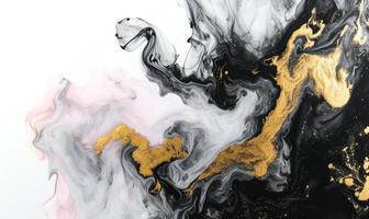 AI generated Marbled black and golden abstract background. Liquid marble ink pattern. photo