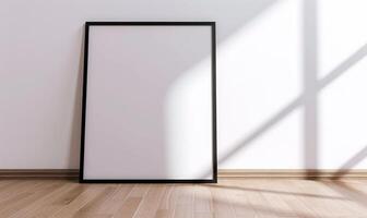 AI generated Blank picture frame hanging on the wall. Mock up photo