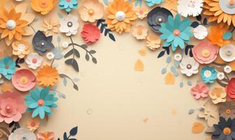 AI generated Abstract floral background paper cut style. Space for text photo