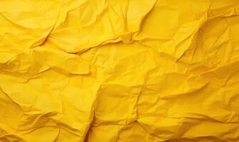 AI generated Yellow crumpled paper background with space for text or image. photo