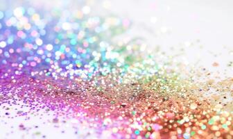 AI generated Colorful glitter bokeh on white background, abstract background. photo