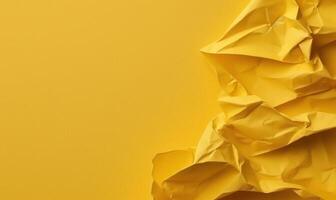 AI generated Yellow crumpled paper background with space for text or image. photo
