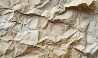 AI generated Crumpled paper background. Craft crumpled paper texture. photo