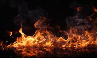 AI generated Abstract fire flames isolated on black background photo