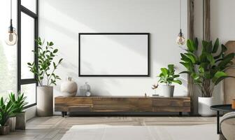 AI generated Mock up poster frame in modern living room photo