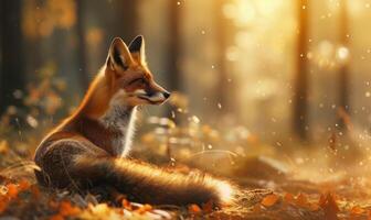 AI generated Red fox in the autumn forest. Beautiful wild animal in nature. photo