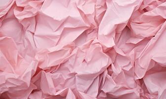 AI generated Pink creased crumpled paper background grunge texture backdrop. photo