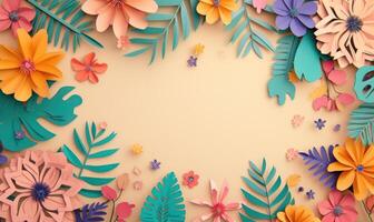 AI generated Abstract floral background paper cut style. Space for text photo