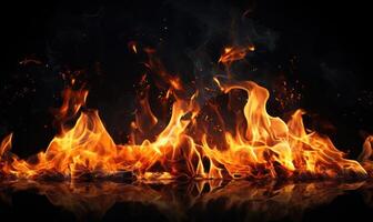 AI generated Fire flames isolated on black background. photo