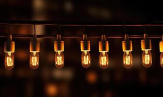AI generated Vintage light bulb on a dark background. Idea concept. Copy space. photo
