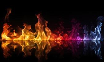 AI generated Fire flames isolated on black background. Abstract fire flames background. photo