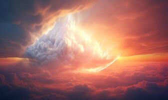 AI generated Beautiful sunset above clouds with rays of light. photo