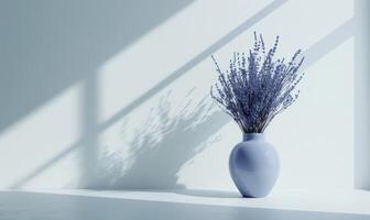 AI generated Lavender bouquet in vase on white background with shadow. photo