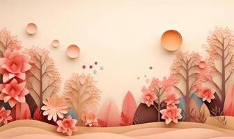 AI generated Abstract floral background paper cut style. Space for text photo