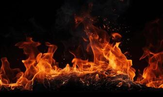 AI generated Fire flames on black background with copy space for text or inscriptions photo